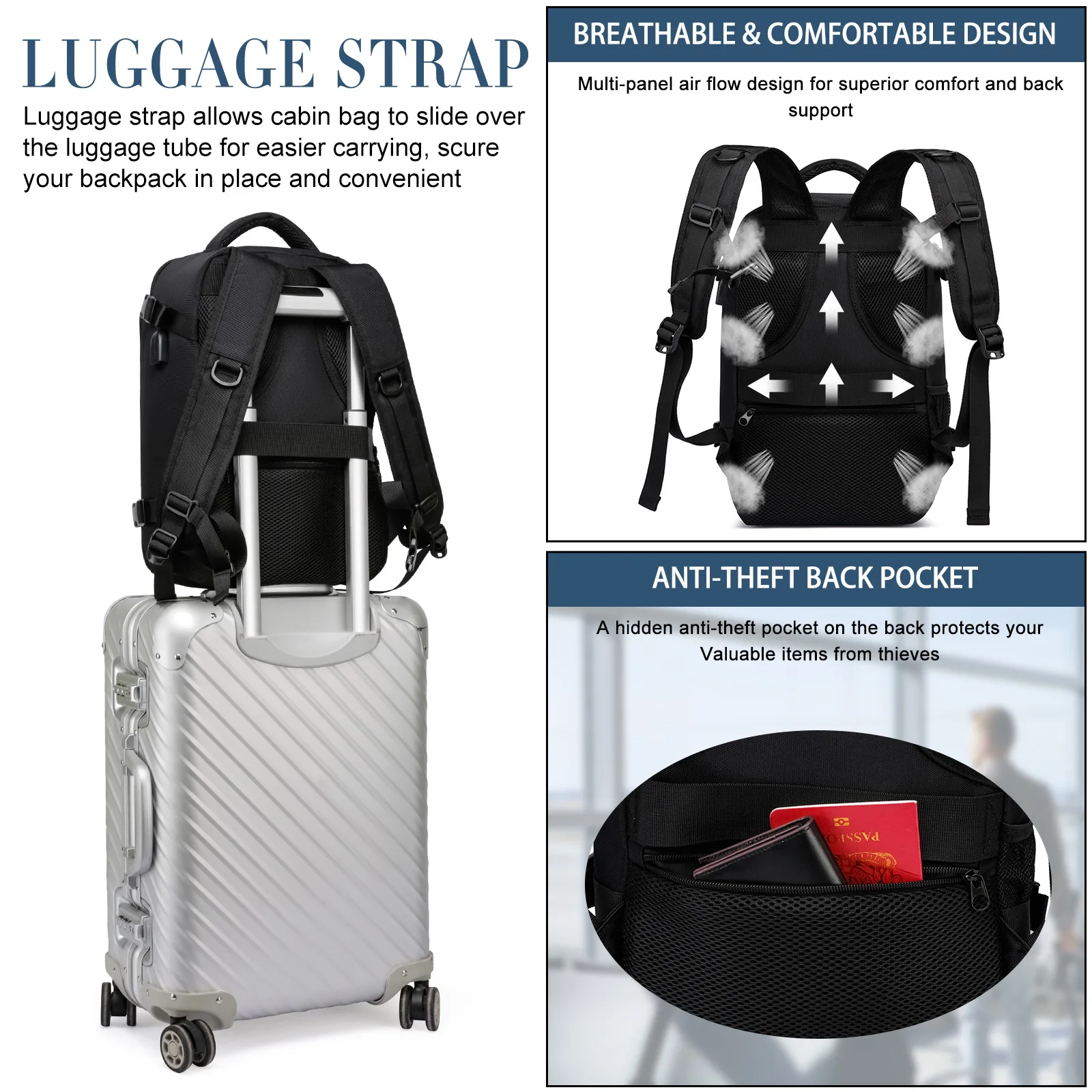 Rolling Luggage Handle Backpack That Slides Onto Luggage Geestock