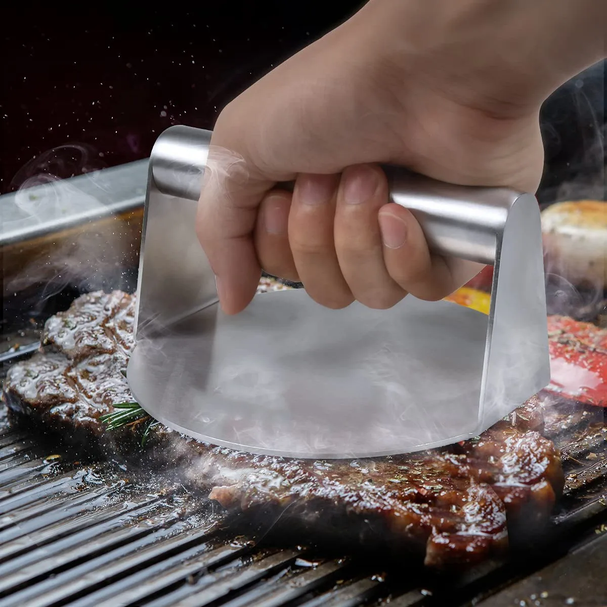 Burger Press,Round Smash Burger Press,Griddle Accessories Kit for Grill, Hamburger Patty Maker and Squeeze Grease