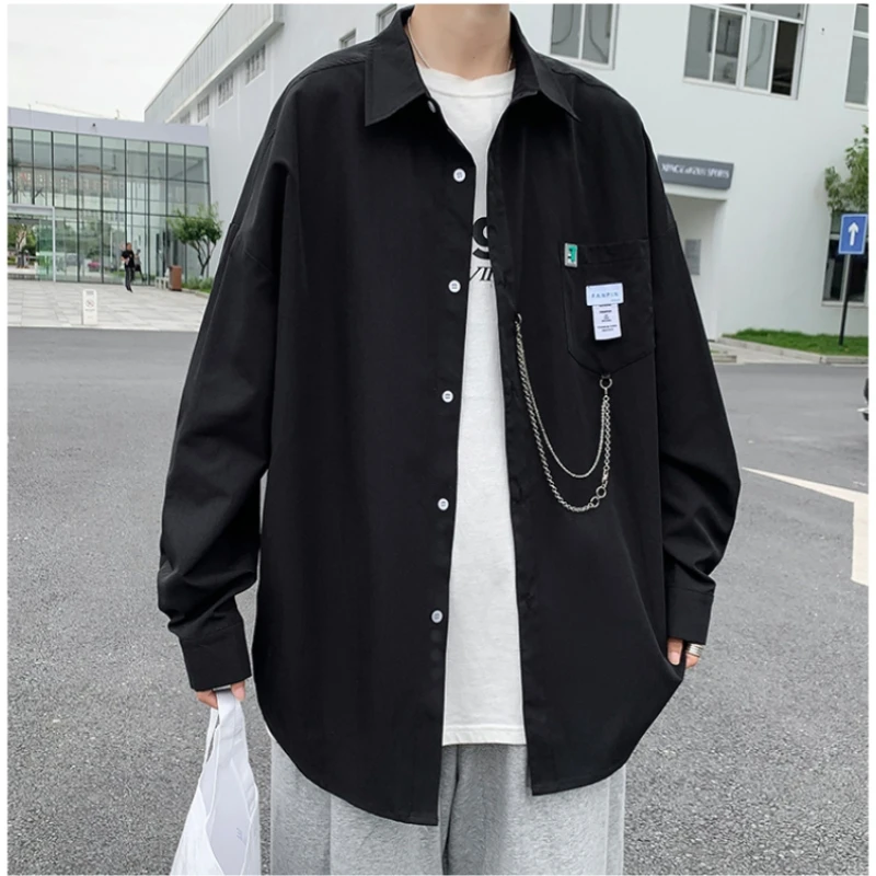 Hip Hop Men's Shirts Streetwear Chain Long Sleeve Harajuku Trend Fashion Korean Woman Shirt Oversized Large Size 5xl long sleeve shirt