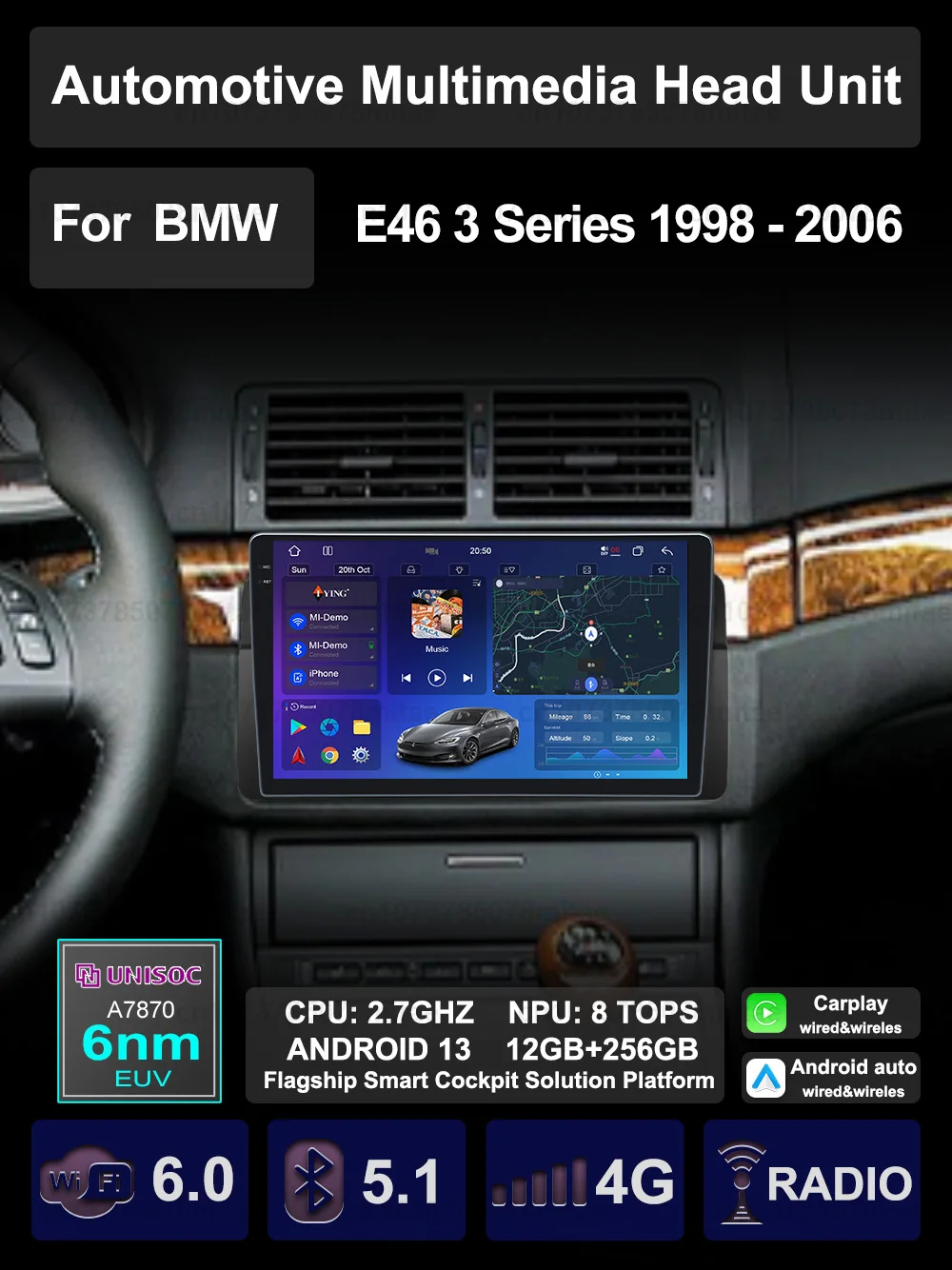 

For BMW E46 M3 318 320 325 1998 - 2006 Car Multimedia Carplay Android Auto GPS Navigation stereo Radio Video Palyer Head Unit