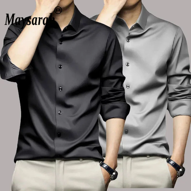 

Maysarh 2024 Men's Shirt Long Sleeve Non Iron Wrinkle Resistant Business Dress High End Professional Casual White Shirt 02A099