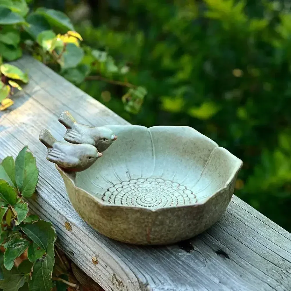 Ceramic Birdbath Bowl Bird Feeder Food Holder Container Feeding Tray For Outdoor Garden Courtyard Decoration