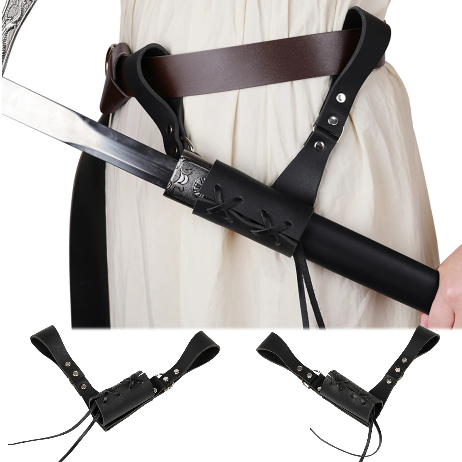 Black Myja Medieval Scabbard Holder for Waist Leather Scabbard Belt Women Men Available Scabbard Frog Belt 