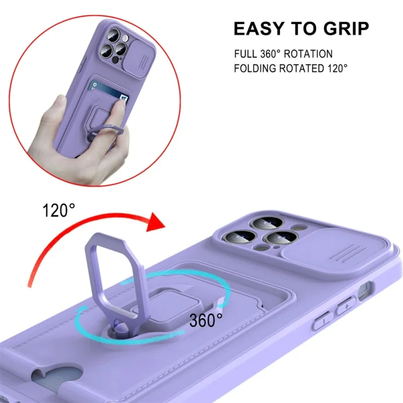 Magnetic Armour Slide Camera Wallet Case with Card Slots and TPU Silicone Cover