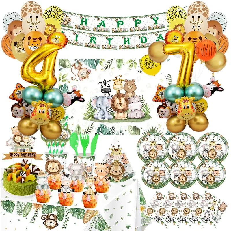 Forniture Per La Decorazione Della Festa Di Compleanno Della Giungla Wild One Woodland Safari Balloon Jungle Animal Palm Leaves Bicchieri Di Carta Pia