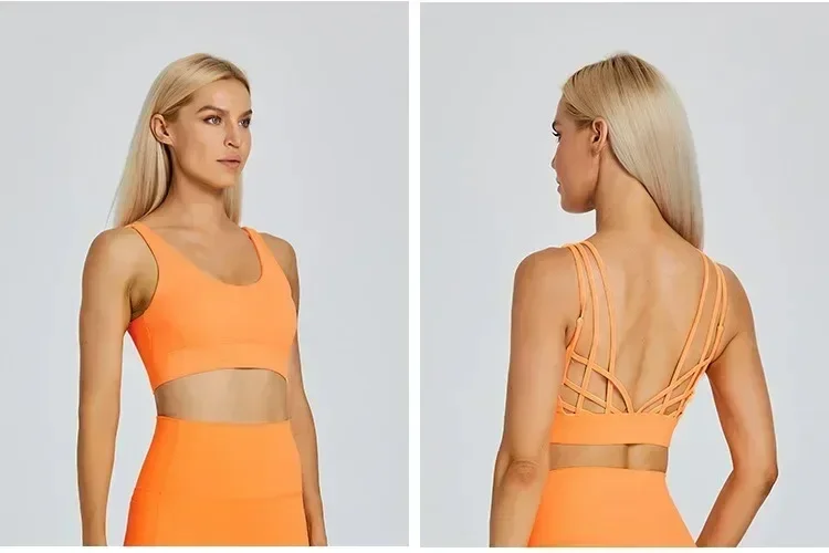 Description Picture 5 of itemLemon Women Fitness Bra Tight Sport Tank Top Tight Gym Underwear Yoga Vest Back Cross Shoulder Strap Chest Pad