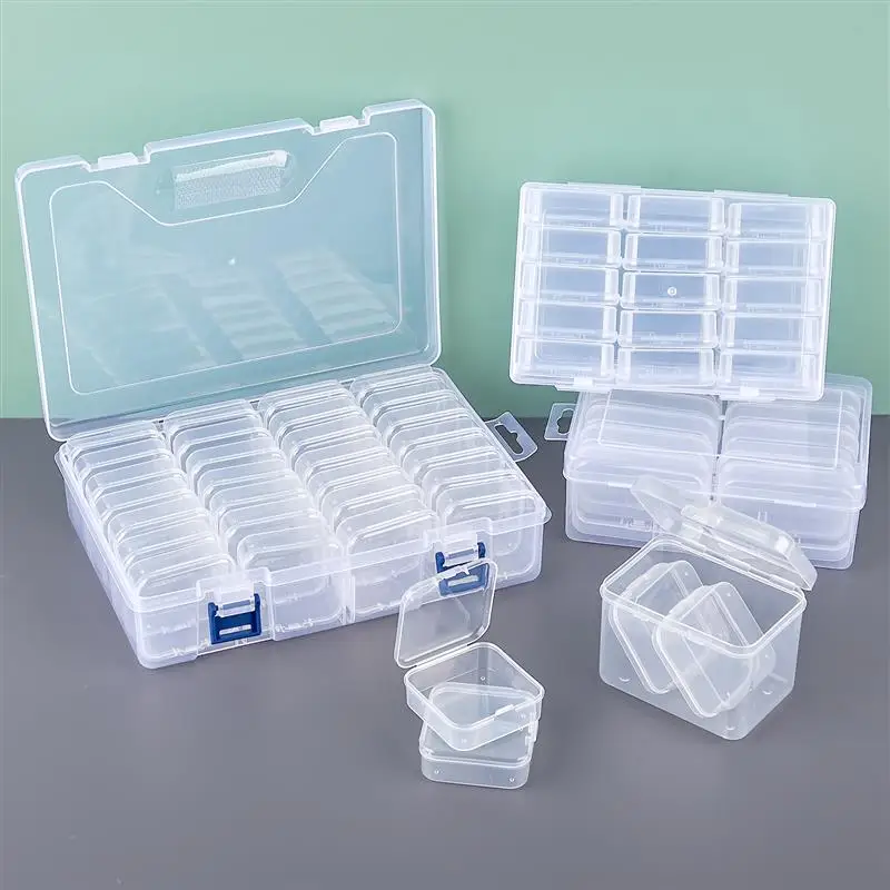 4/10/12/15/28 Grid Nail Art Jewelry Storage Boxes Set Transparent Plastic Case DIY Organizer Earrings Rings Beads Button Craft