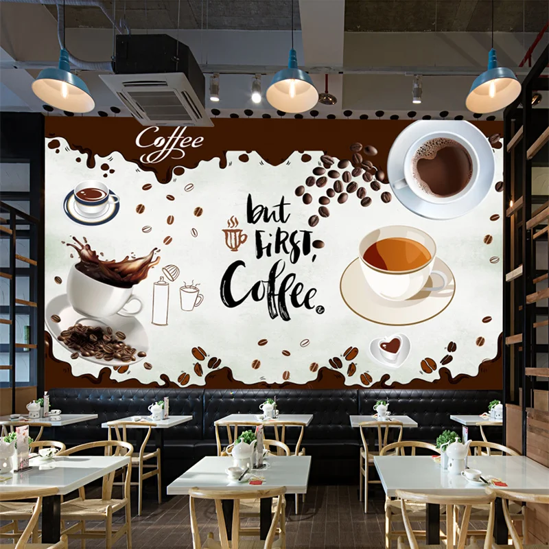 CustomTextCoffeeWallpaperIndustrialDecorMuralRestaurantCoffee