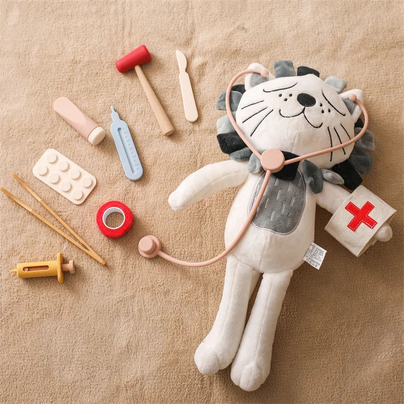 Baby Simulation Doctor Toy Wooden 3D Medical Box Montessori Stethoscope Thermometer Play House Toy Educational Toy Children Gift 6