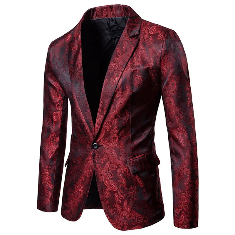 

Suit Blazers Men's Court Button Jacket Slim Tops Office Patterned Fashion Coat Formal Casual Business One Fit Style