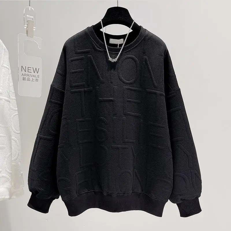 2023 Autumn Winter New Loose Oversized 150.00kg Unisex Long Sleeve Thicken Warm Fashion Women T-shirt Solid Color Casual Top