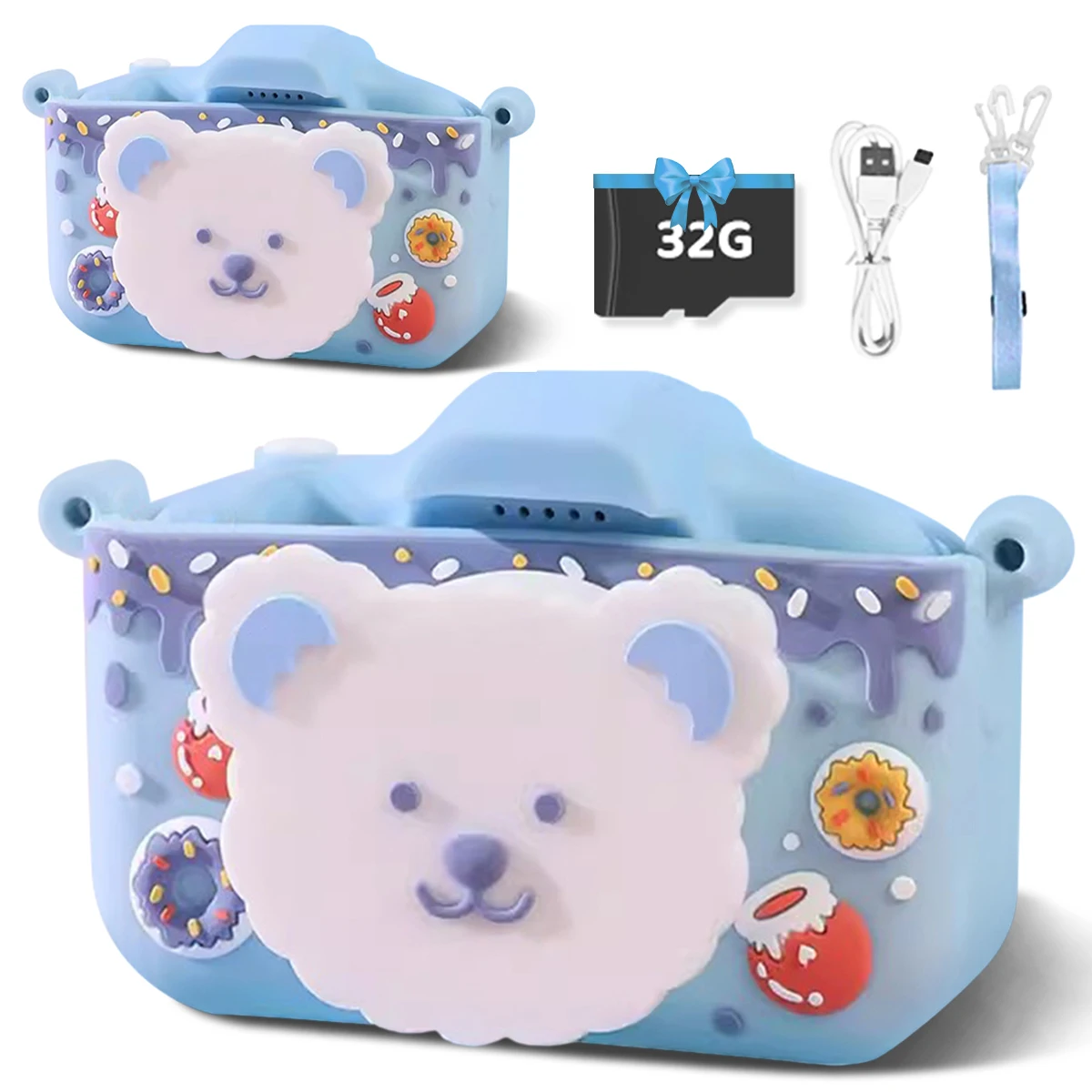 

Kids Camera Cartoon Toys for Toddler 1080P HD Children Camera with Silicone Cases Christmas Birthday Gifts 32GB