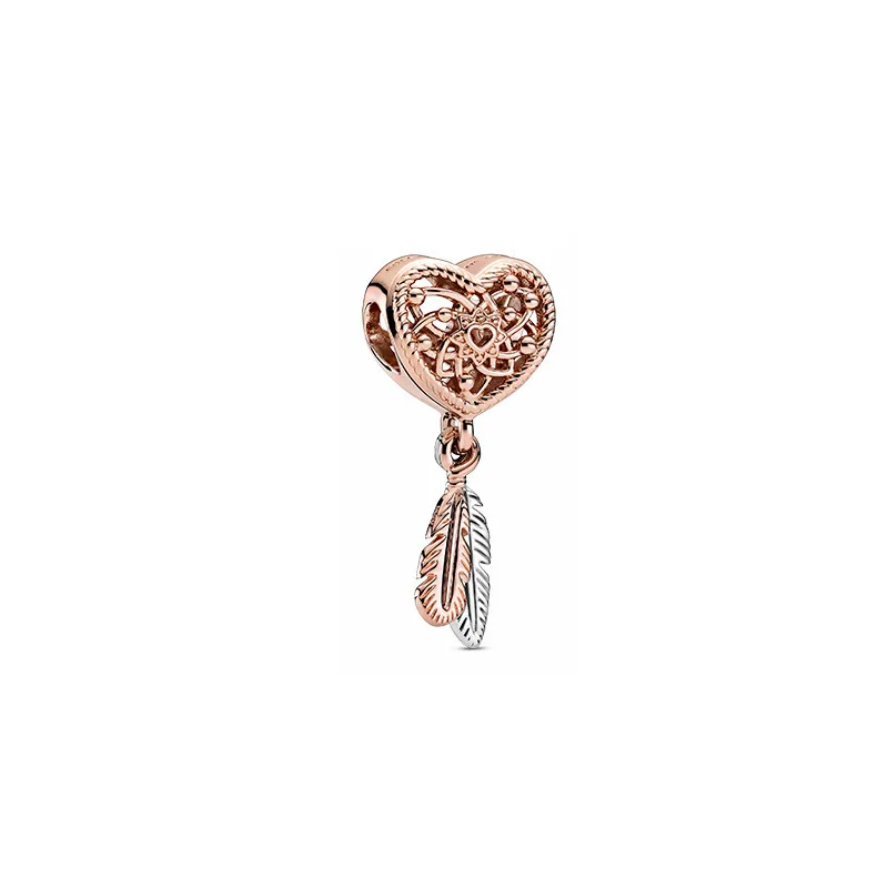 Collana di braccialetti da donna con perline d'amore di piume originali in argento Sterling 925 di alta qualità accessori dolci fai da te regalo per la festa della mamma
