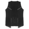 Mens Faux Suede Tassel Vest Western Cowboy Vest Fashion Rivets Fringe Waistcoat Open Front Sleeveless Jacket 4