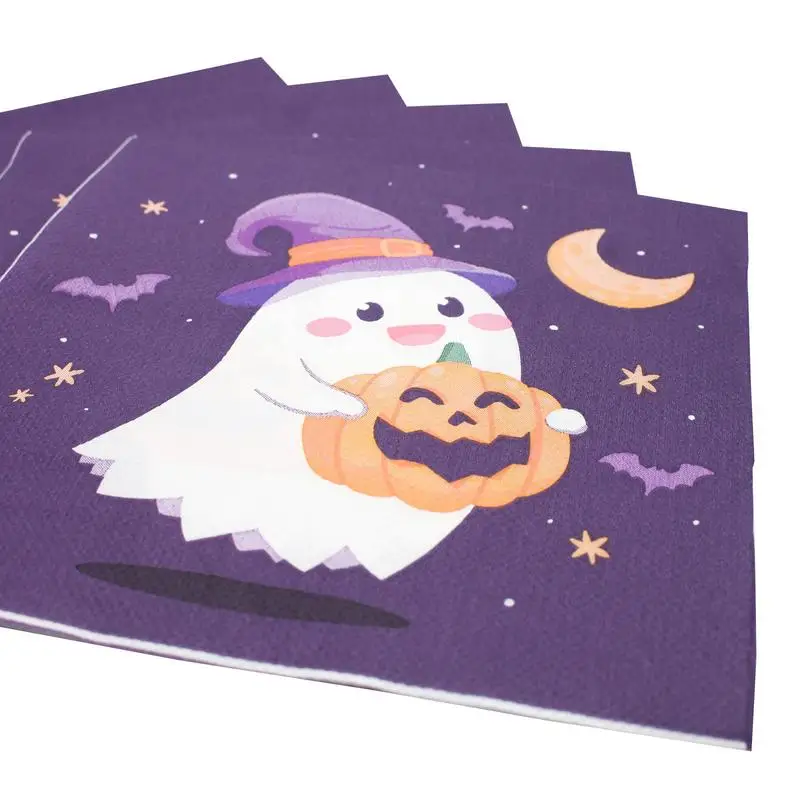 disposable tableware paper napkins Halloween Cocktail Napkins 20X Ghost With Pumpkin Cocktail Napkins 6.5X6.5Inch Decorative Dessert Dinner Hand Napkin Pumpkin