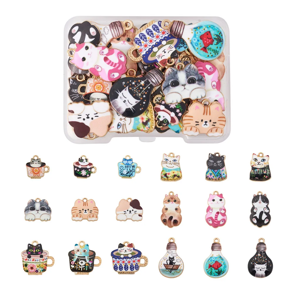 

1 Box Enamel Cat Charms Cattle Head Alloy Bracelet Pendant Animal Necklace Charm with Hoop for DIY Jewelry Craft Making Supplies