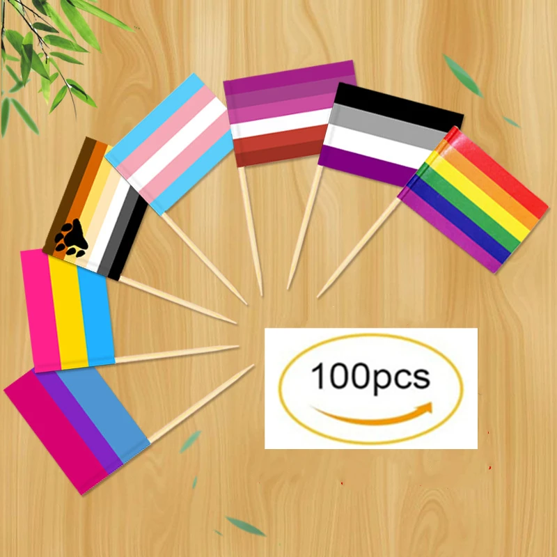 

100Pcs/Set Mini Rainbow Flag Cupcake Cocktail Toothpick Cake Topper Party Bar Restaurant Accessory Flag Of LGBT Gay Pride