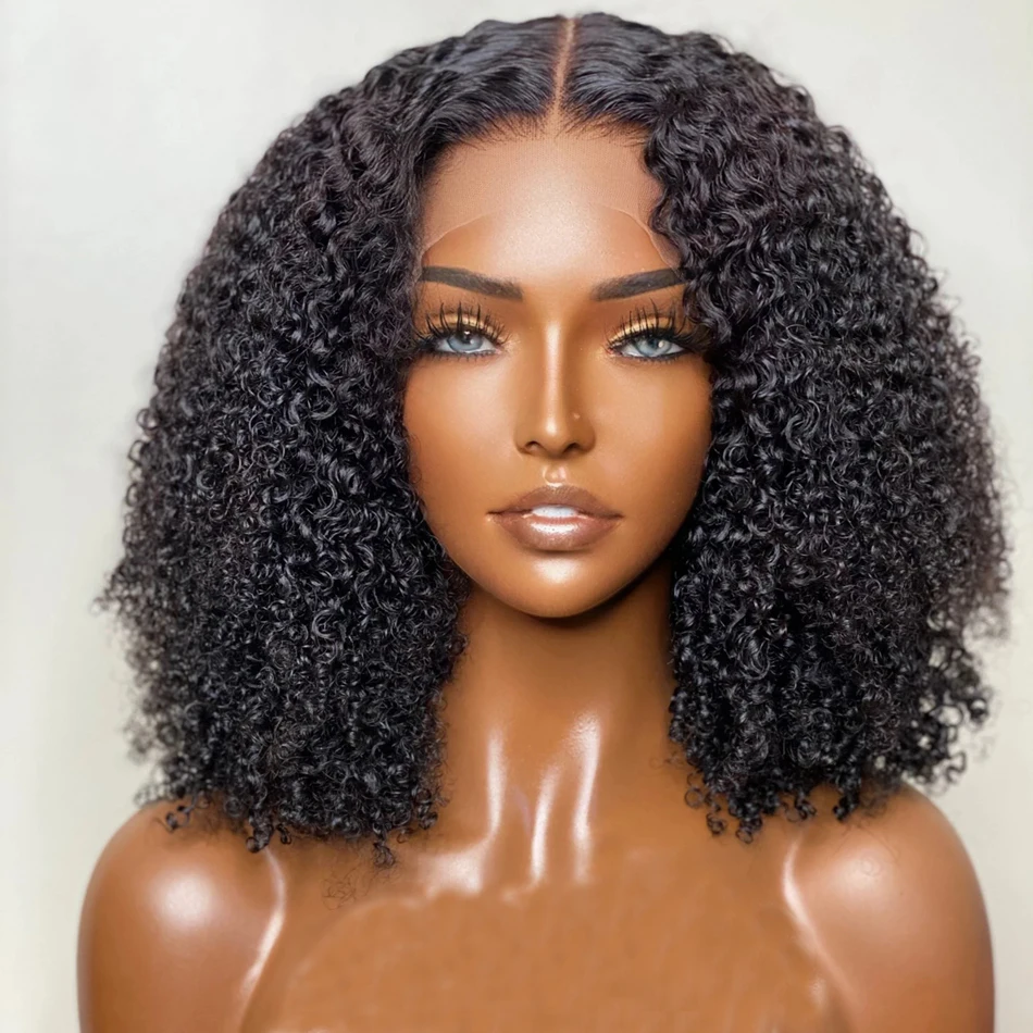 

Soft 180Density Short Cut Bob Kinky Curly Natural Black Lace Front Wig Glueless For African Women With BabyHair Preplucked Daily