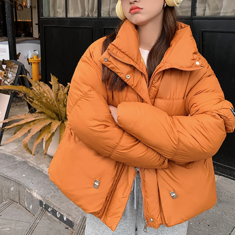 2023 New Women Down Cotton Jackets Female Winter Thicken Warm Parkas Korean Fashion Causal Stand Collar Solid Color Outwear winter jacket mens stand collar jackets solid color parka coat men parkas thicken warm coat women fashion new streetwear 5xl