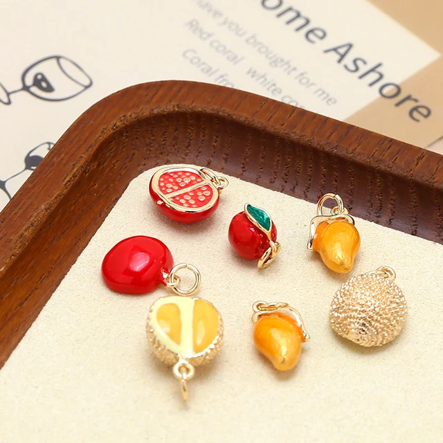 Sparkle and Shine with the 1 Piece Copper Plated Real Gold Band Ring Imitation Fruit Durian Mango Pomegranate Apple Pendant DIY Jewelry Accessories!
