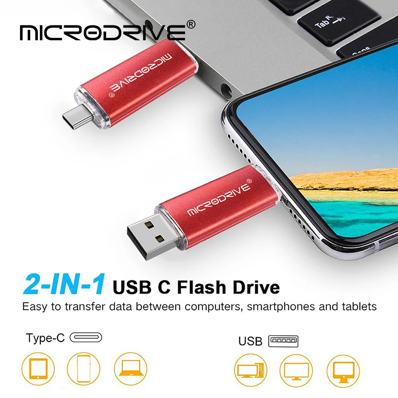 Type C USB 2.0 Flash Drive 128gb 64gb 32gb 8gb 2 in 1 OTG Pendrive for Android