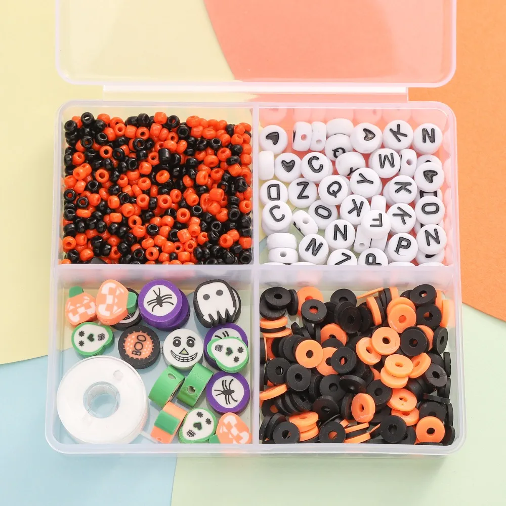 1 Box Halloween Polymer Clay Beads Charms Friendship Bracelet Necklace Earring Jewelry Making Kit Accessories for DIY