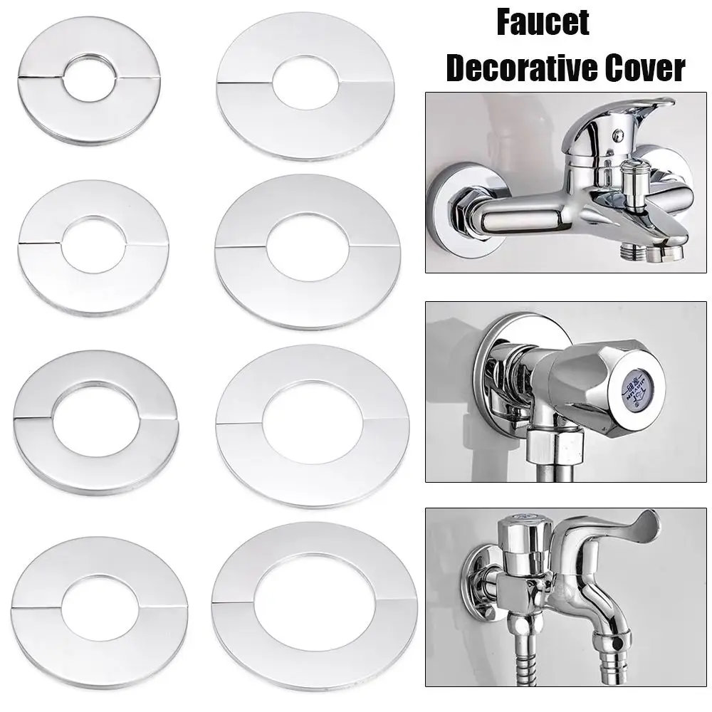 Black Shower Faucet Decorative Cover Chrome Finish Stainless Steel Wall Flange Water Pipe Wall Covers Bathroom Faucet Accessory