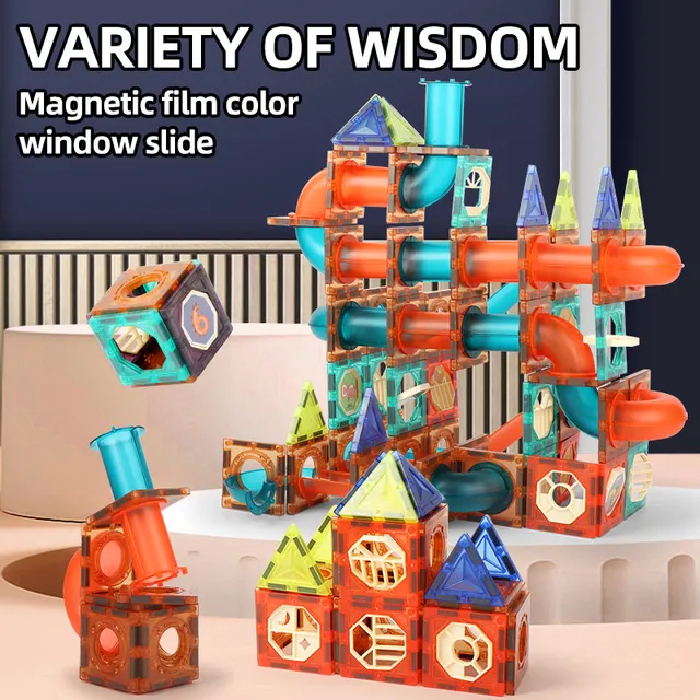Magnetic Sheet Building Block Designer Magnet Maze Race Run Ball marble Track Funnel Slide Brick Education DIY Toys For Children 3