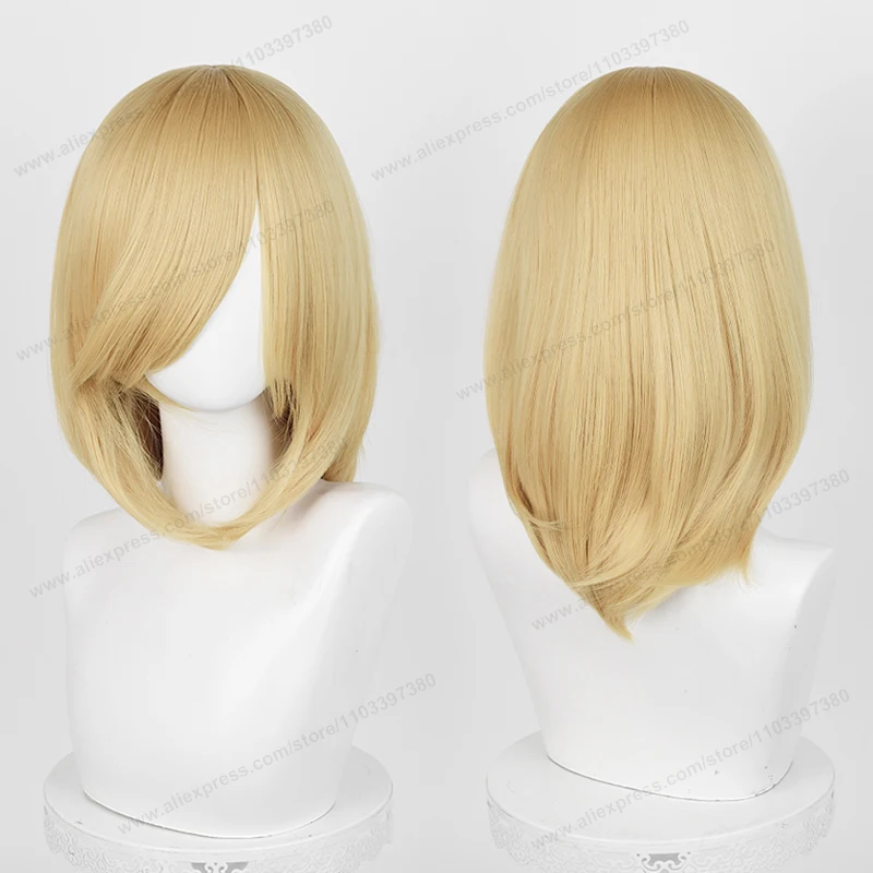 Anime 40cm Medium Basic Synthetic Bang Blond Cosplay Wig Black White Red Pink Green Brown Gold Blue Women Heat Resistant Hair