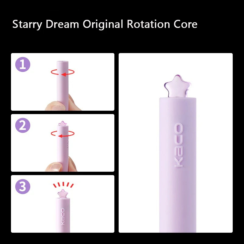 3pcs KACO FIRST Kawaii Gel Pens,Star Rotating High Value 0.5mm Siangture Caneta Creative Girl Stylo For Homework Test Stationeri 3