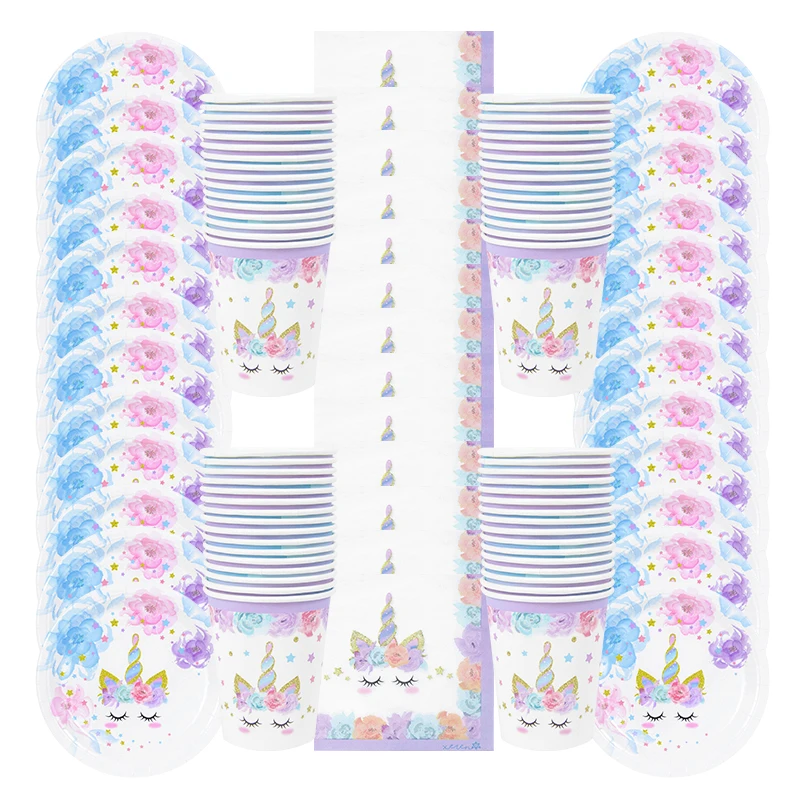 48Pcs/Set Unicorn Disposable Tableware Paper Plate Napkin Cup Unicorn Girl Birthday Party Decorations Kids Gifts Baby Shower disney minnie mouse theme birthday party disposable tableware supplies cup plate napkin kids girl party decoration dinner set