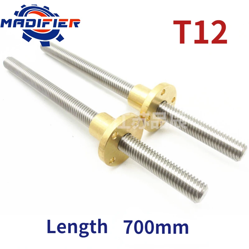 

304 stainless steel T12 screw length 700mm lead 2mm 3mm 4mm 8mm 12mm 14mm trapezoidal spindle 1pcs With copper nut