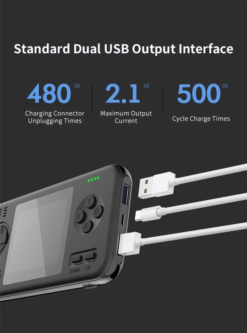 Retro Game Console 2.8 Inch Charging Treasure Mobile Power Handheld Game Console Built-in 416 Games Dual USB Interface