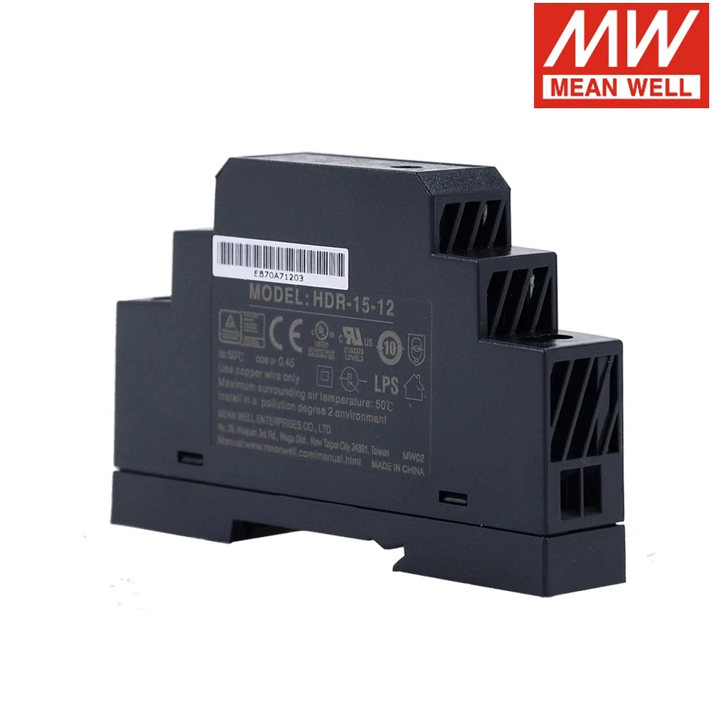 Mean Well HDR-15 초슬림 DIN 레일 전원 공급 장치, HDR-15-5 HDR-15-12 HDR-15-24, 15W, 85-264VAC, DC 5V, 12V, 24V, 48V