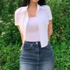 Casual Button OL Blouse Tops Summer Lady Korean Turn Down Collar Short Sleeve Slim White Black Blue Blouse Shirts CDPF-WYP-52 2