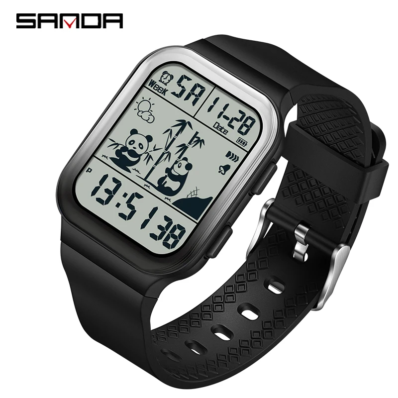 

Gradient Electronic Watch Outdoor Waterproof 2023 New Top Panda Pattern Square Sanda 6125 Trend Men's and Women's Watch