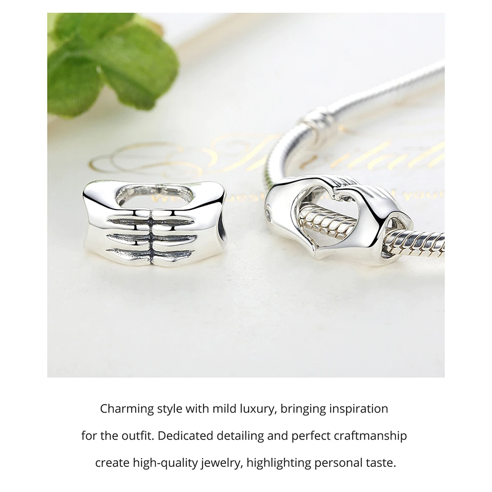 WOSTU Copper Heart Charm Rose Four-leaf Pendant Plated White Gold Fit 0.45cm Bracelet Original For Women  Fashion Jewelry Gift