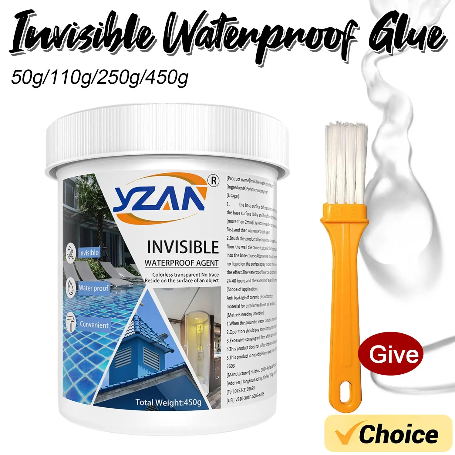 50-450g Polyurethane glue Invisible waterproof Agent Waterborne Transparent Sealing Coating Toilet Repair High Temperature Resistant Easy to Apply