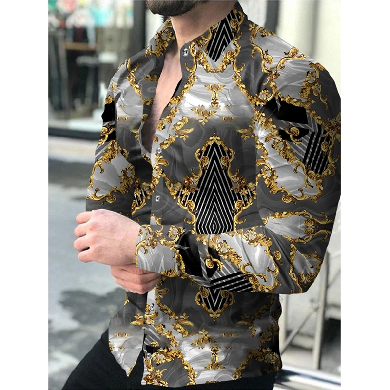 Hawaiian Shirt Men Fashion Casual Single Breasted Shirt High Quality Print Long Sleeve Shirt Male Luxury Shirts For Men