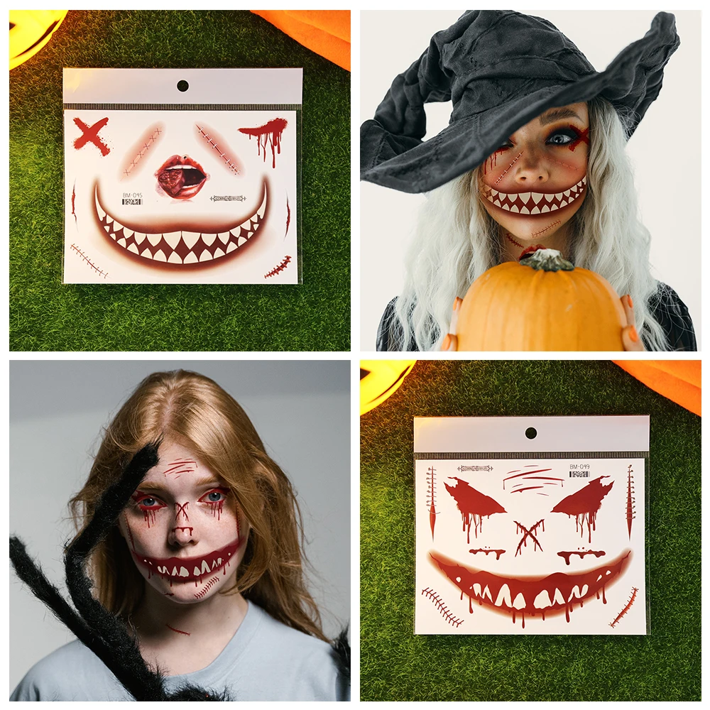 12 Adesivi Tatuaggi Temporanei Per Halloween - Bocca Spaventosa, Realistici, Impermeabili, Per Costumi In Maschera, Feste E Carnevale