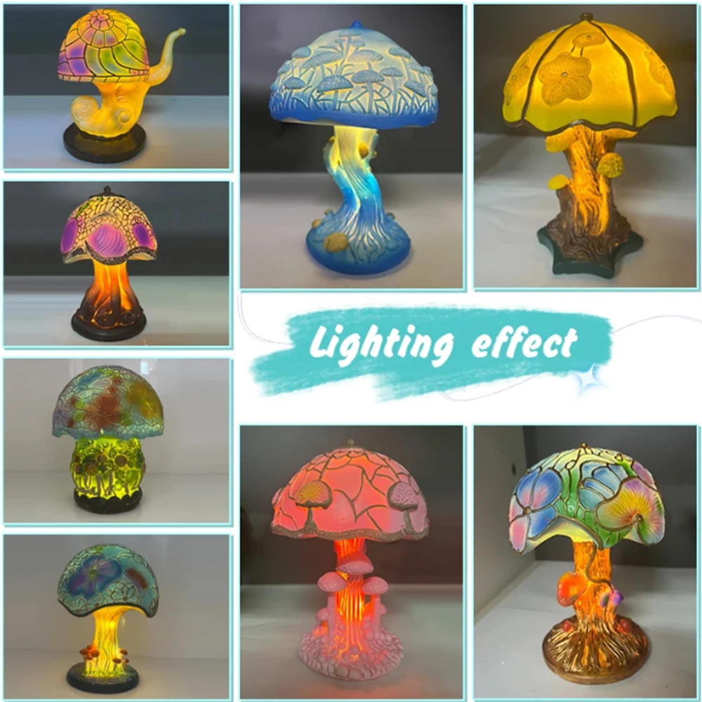 

Desktop decor light Creative Colorful Night Light Stained Plant Series Table Lamps LED Bedside Table Lamp Flower Mushroom Snail