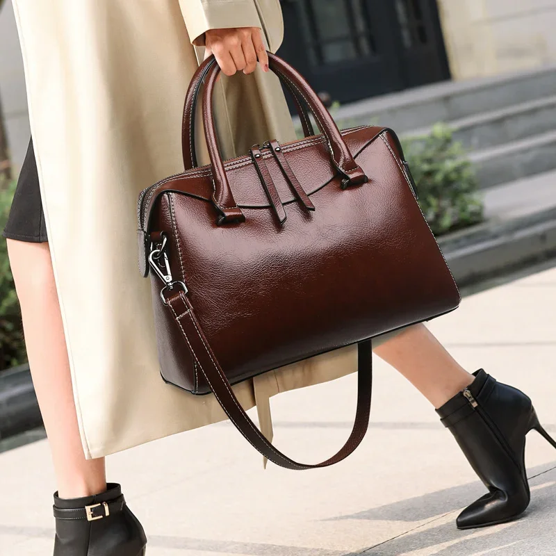 

Textured Oily Leather Women's Handbag Luxury 2024 New Solid Color High Capacity One Shoulder Crossbody Bag And Purses Sac Cc