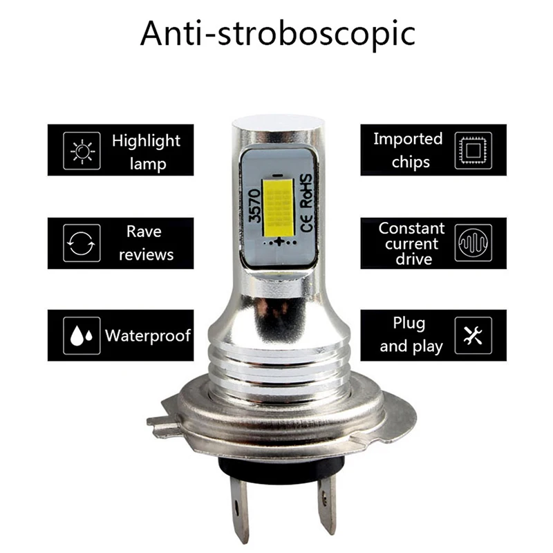 H7 Led Canbus Headlight H7 Led Lo Beam Bulbs 6000K IP 68 CSP 3570 LED Chips