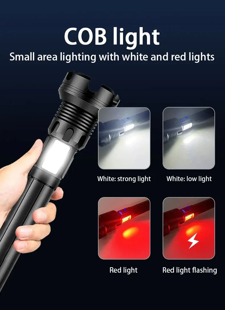XHP390 가장 강력한 손전등 USB 충전식 손전등 강력한 라이트 군사 전술 랜턴 캠핑 사냥 야외 토치