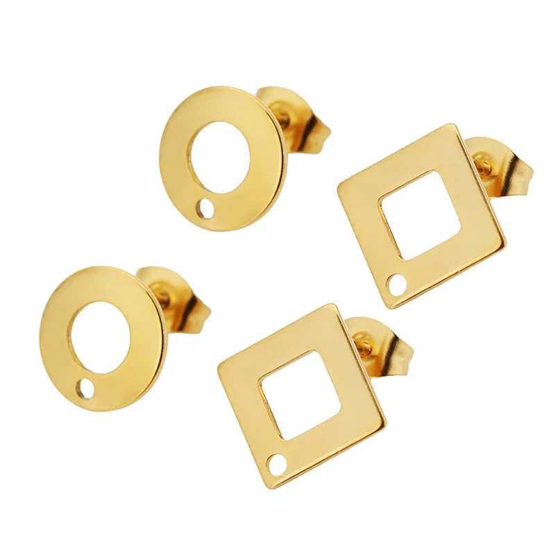 10 stücke 18k Gold Überzogene Edelstahl Hohle Runde Stud Ohr Post DIY Ohrringe Erkenntnisse Schmuck Machen Baumeln Charms zubehör