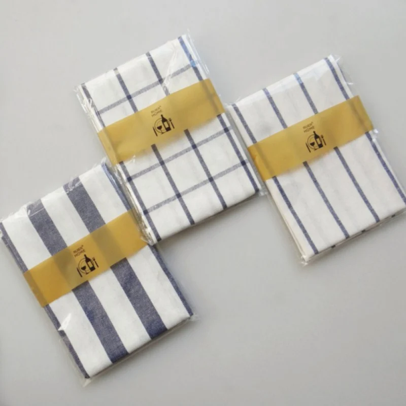 Description Picture 2 of itemHigh Quality All-match Blue White Plaid Striped Tea Towel Kitchen Towel Napkin Table Cloth Cotton Woven Fabric Dinning Decor