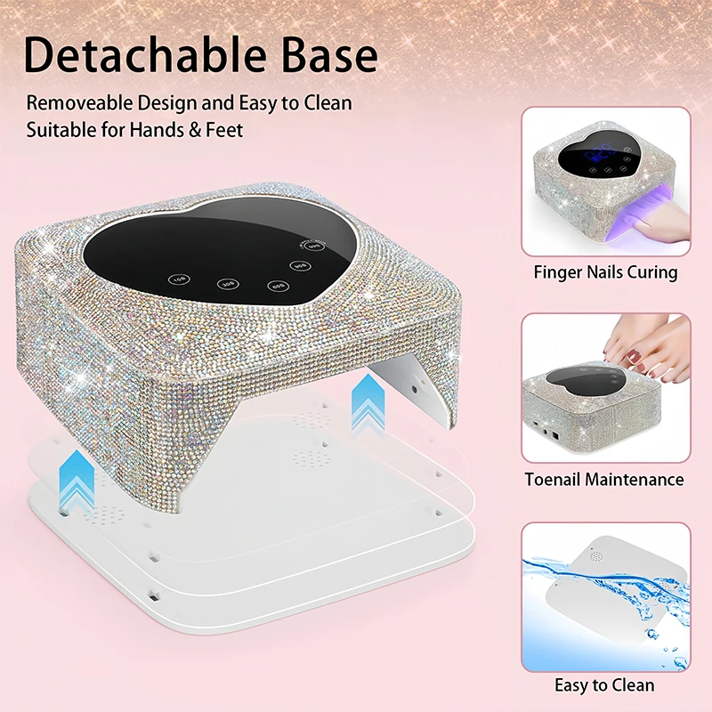 Lampada per unghie a LED UV ricaricabile 72W luce UV senza fili per unghie con strass a forma di cuore Manicure Pedicure macchina strumenti per unghie