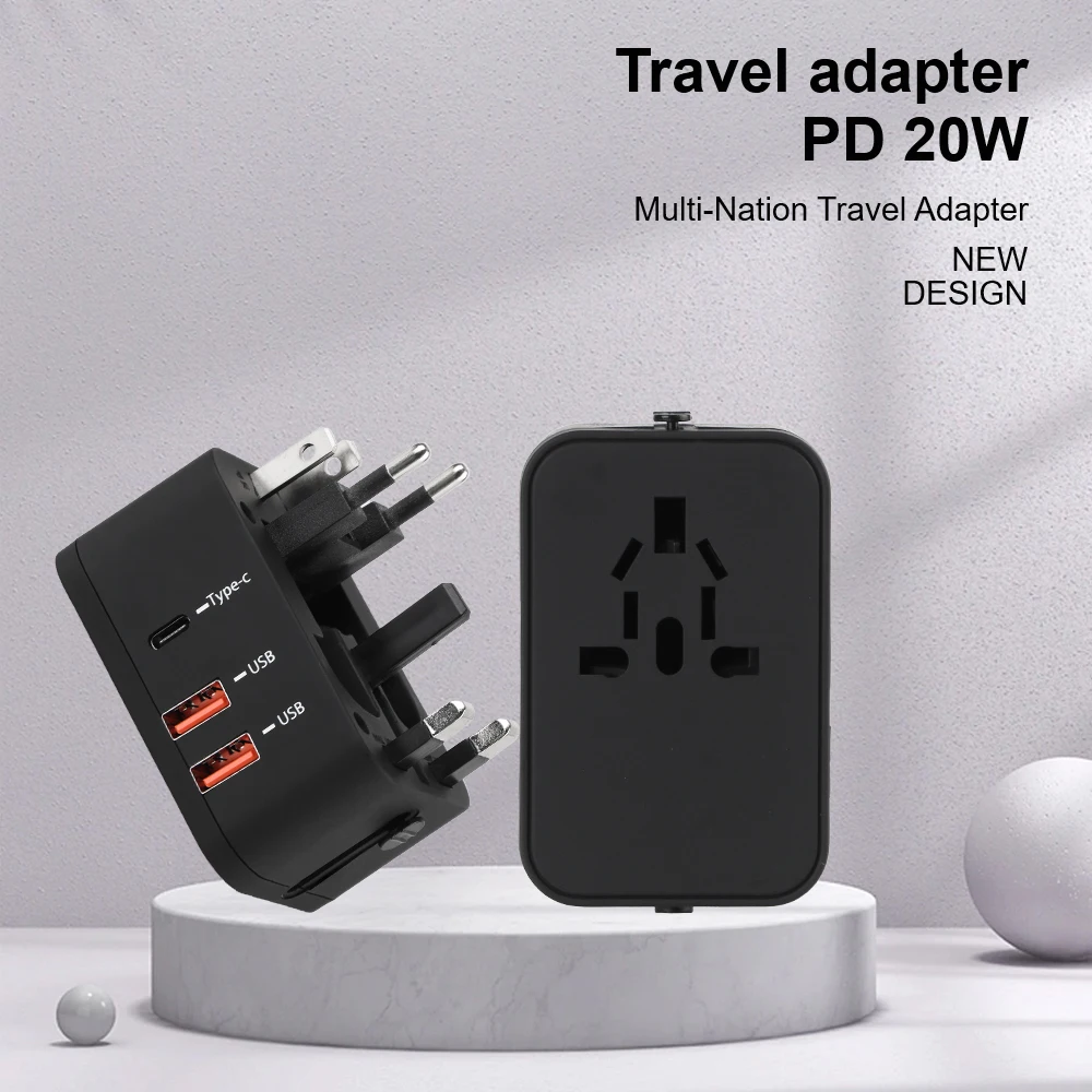 Travel Adapter Wall Charger with USB Charger 20W 6A Travel Conversion Plug Dual USB Port + Type-c USA EU UK AU Plug Universal power plug adapter conversion plug wall charger adapter universal socket adapter