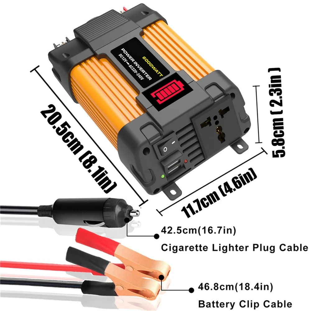 500W 전력 인버터 12V 220V 50Hz 수정된 사인파 범용 야외 전자 충전 변환기(2개의 USB 고속 충전 포함)