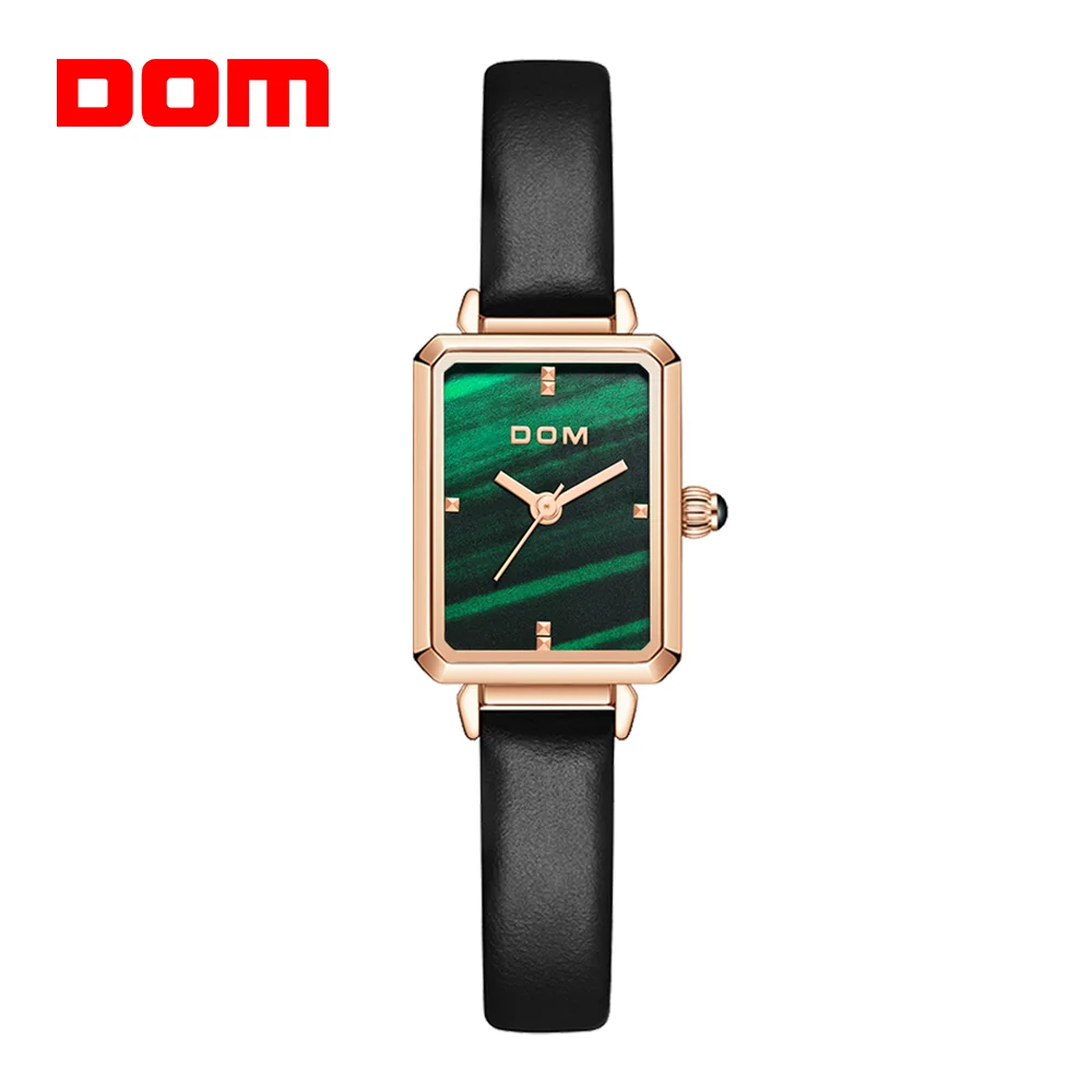 DOM Ladies Watch Small Green Disk Fashion Luxury Trend Casual Waterproof Swimming Leather Women's Watch G-1337